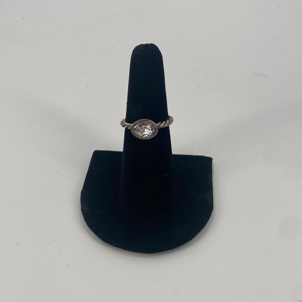 Cubic Zirconia twisted sterling silver band stackable ring